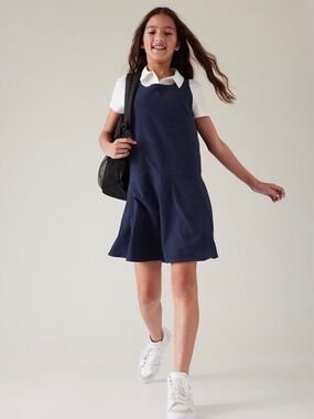 Athleta Girl School Day Jumper Dress Navy L/12 Uniform Performance Stretch